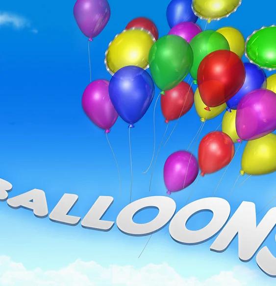 Balloon game with colorful balloons in the sky.