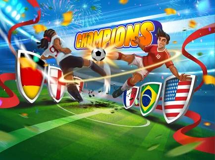Champions football game with international teams and dynamic soccer action.